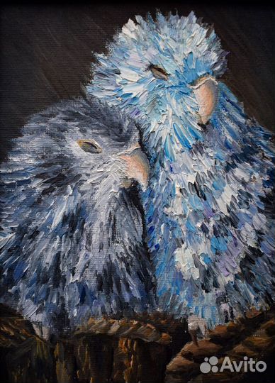 Картина маслом на холсте с птицами попугаем