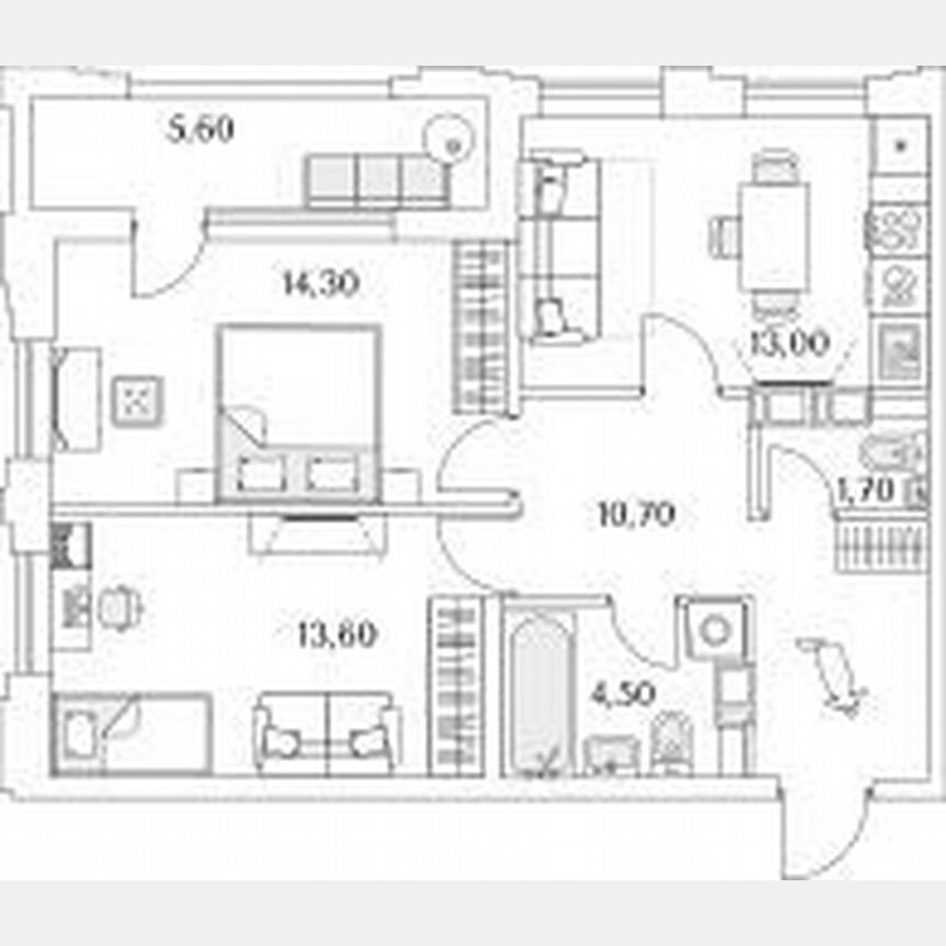 2-к. квартира, 42,4 м², 10/13 эт.