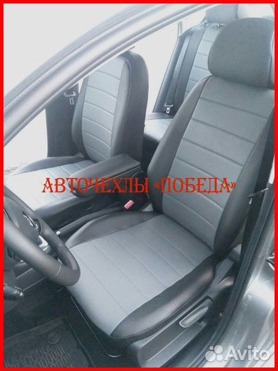 Чехлы Volkswagen Polo 2 из экокожи чёрно-серые