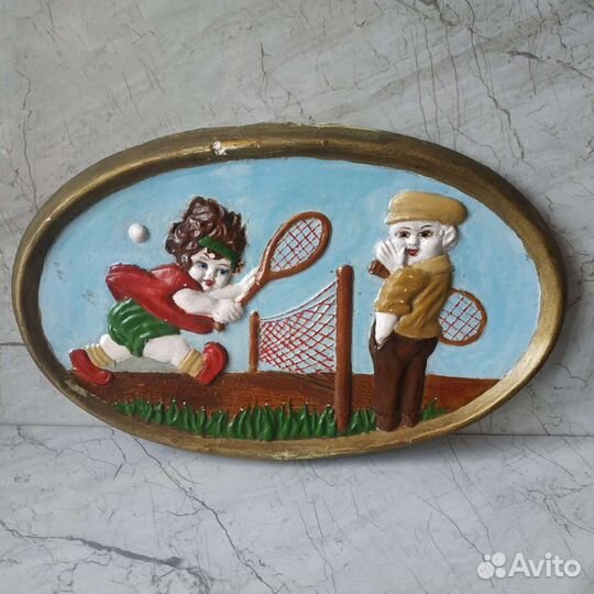 Очень Редкое настенное панно барельеф гипс дети иг