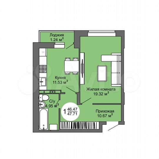1-к. квартира, 47,7 м², 2/17 эт.