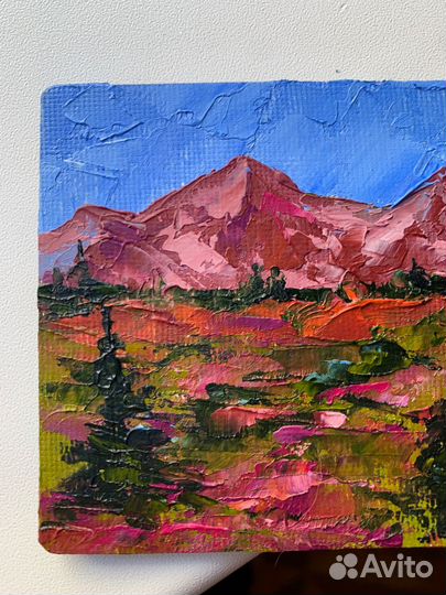 Картина маслом магнитик горный пейзаж Бештау