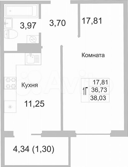 1-к. квартира, 37,6 м², 8/9 эт.