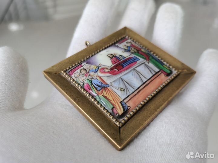 Икона Успение Пресвятой Богородицы 19 век финифть