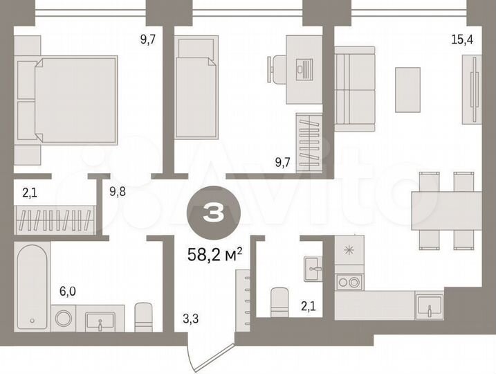 2-к. квартира, 58,4 м², 2/7 эт.