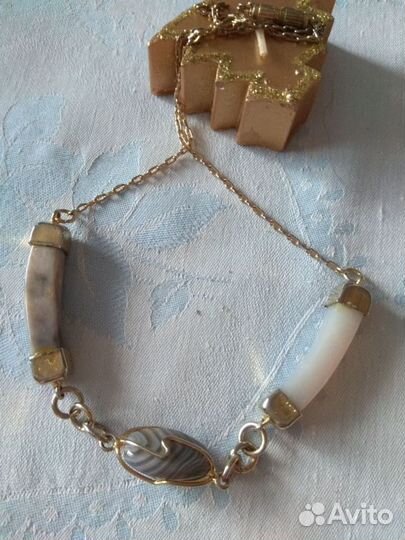 Колье из натурального серого агата