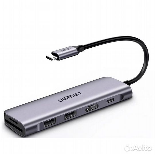 Адаптер ugreen USB-C to 2 Ports USB3.0-A + hdmi +