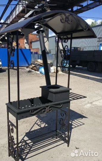 Мангал с печью под казан и крышей