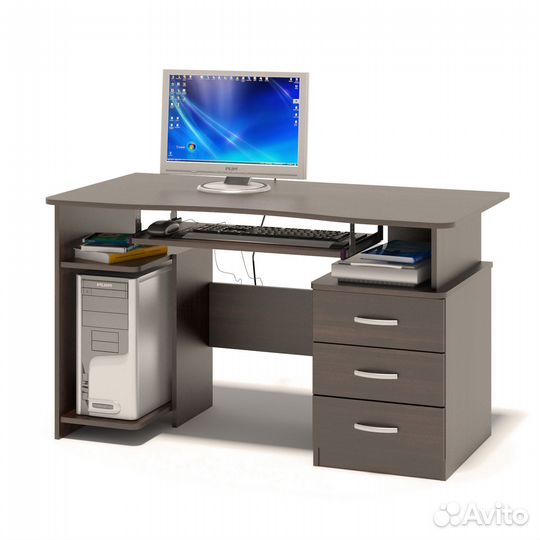 Стол компьютерный кст-08.1, цвет дуб венге, шхгхв 130х60х74 см., универсальная сборка