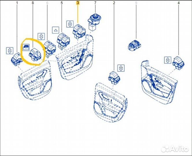 Кнопка передняя левая Renault Duster HJD