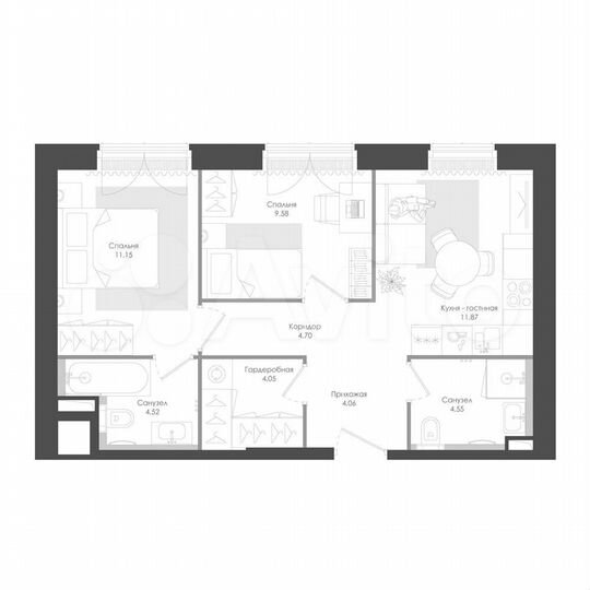 2-к. квартира, 54,3 м², 17/39 эт.