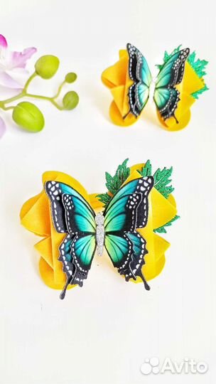 Бантики ручной работы с бабочками