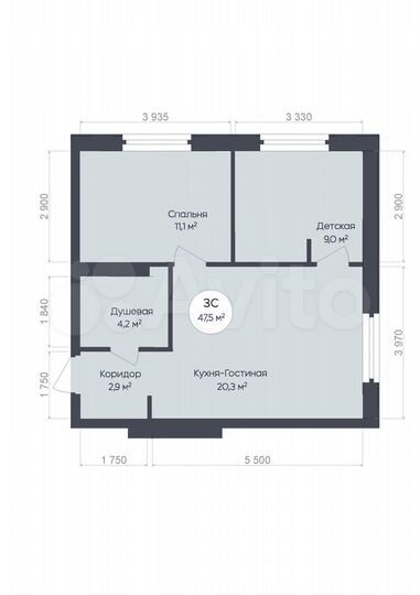 3-к. квартира, 47,5 м², 9/25 эт.