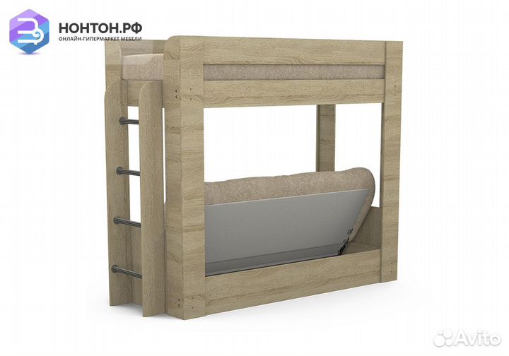 Двухъярусная кровать с диван-кроватью дуб сонома