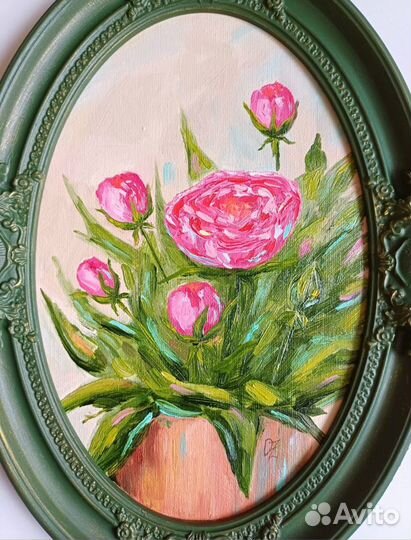 Картина Розы маслом в раме 30 см