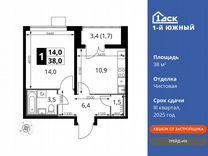 1-к. квартира, 38 м², 21/25 эт.