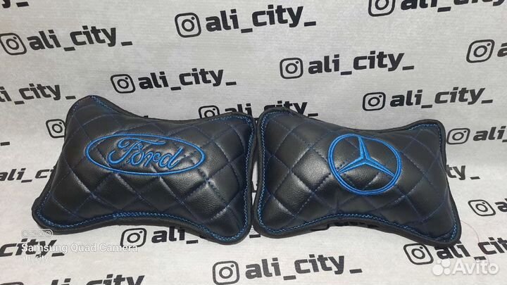 Подушки подголовников с логотипами кожа