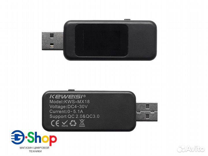 USB вольтметр амперметр Keweisi KWS-MX18