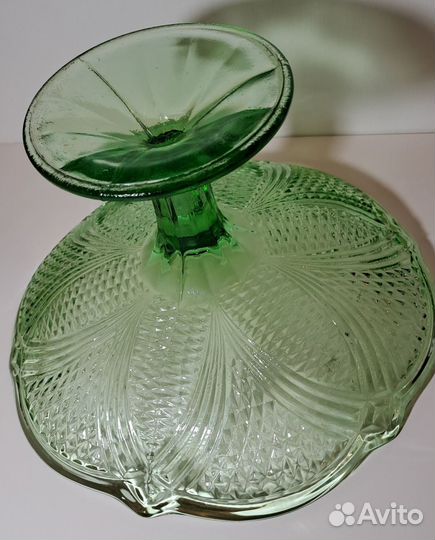 Конфетница Ваза цветное зеленое стекло СССР