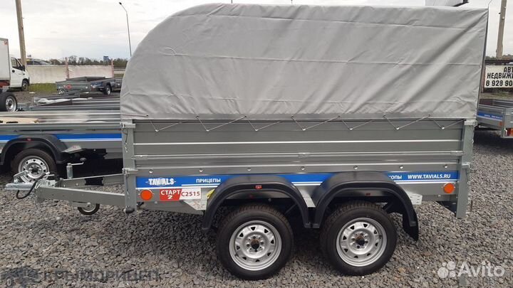 Прицеп двухосный с тентом, дополнительными бортами