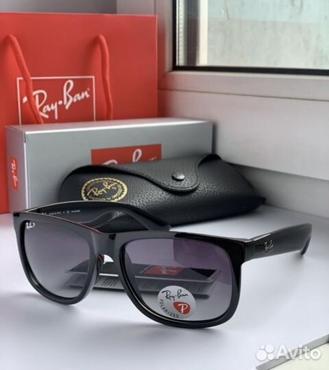 Очки ray ban justin Polaroid черные глянцевые