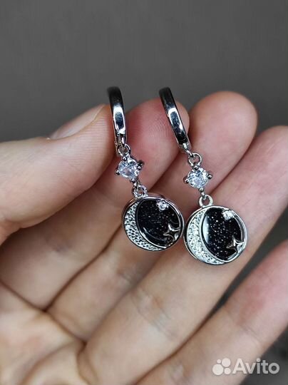 Серебряные серьги Луна и Звезды Новые