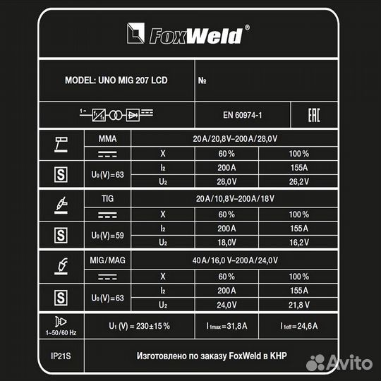 Сварочный полуавтомат FoxWeld UNO MIG 207 LCD