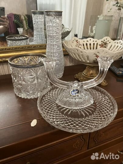 Хрустальная тарелка поднос вазочка