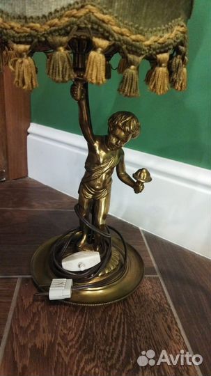 Лампа бронзовая настольная абажур старин до 1917 г