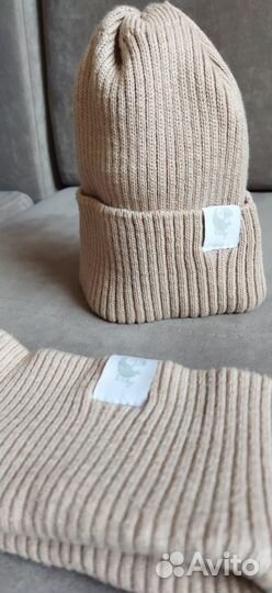 Шапка 0-6 месяцев, снуд, пинетки (комплектом)