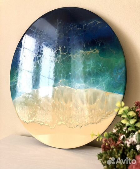 Картина эпоксидной смолой новая «Золотые волны»