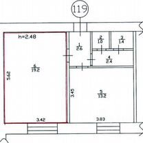 Комната 19 м² в 2-к., 9/9 эт.