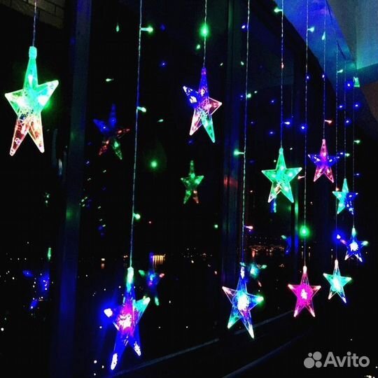 Гирлянда штора светодиодная звёзды