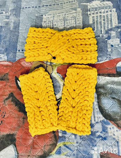 Повязка + Митенки вязаные