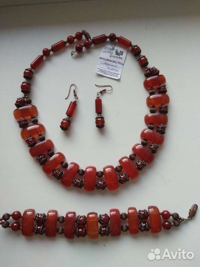 Колье, серги, браслет (нат. сердолик)