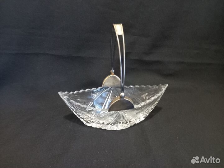 Конфетница ладья хрусталь серебро 875
