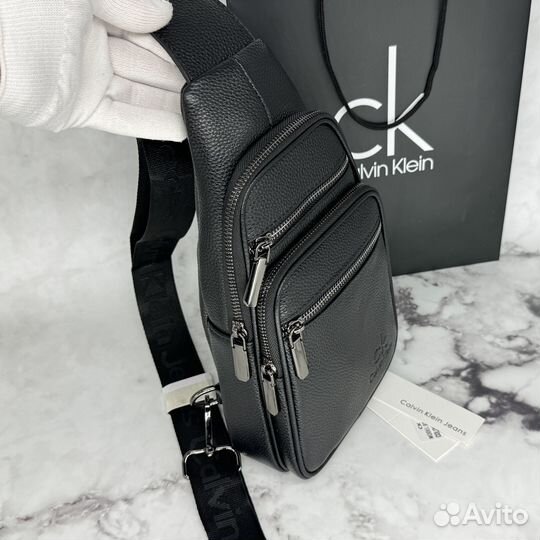 Сумка нагрудная кожаная calvin klein мужская