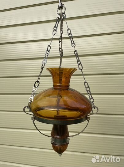 Люстра керосинка СССР, винтаж желтое стекло