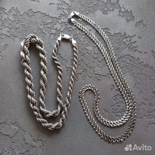 Цепь веревка серебро 925 Италия