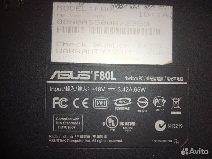 Ноутбук Asus f80l на запчасти