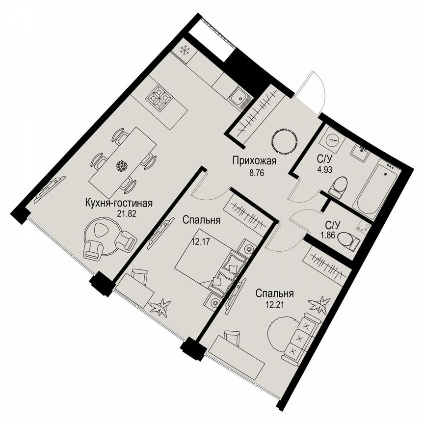2-к. квартира, 61,8 м², 2/6 эт.