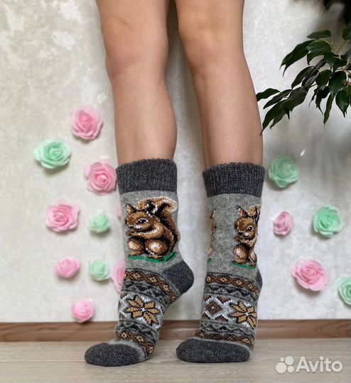 Носки Теплые плотные из овечьей шерсти белочка