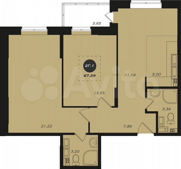 2-к. квартира, 67,3 м², 19/22 эт.