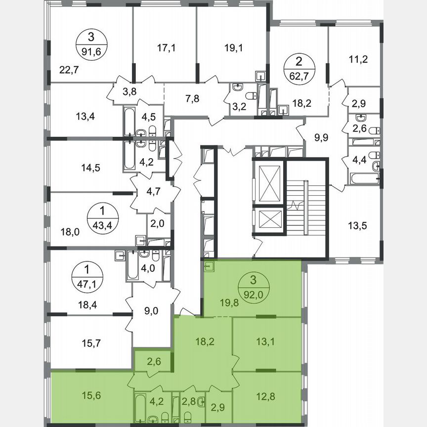 3-к. квартира, 92 м², 15/17 эт.