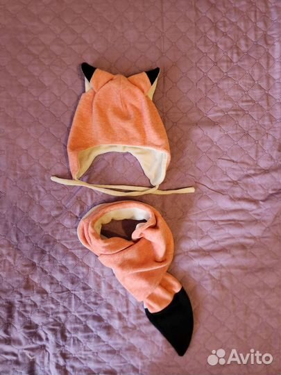 Комплект шапка, шарф лисичка. Размер 50-55