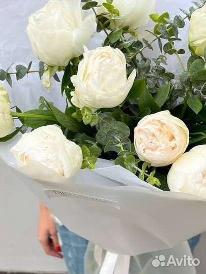Пионы белые с эвкалиптом