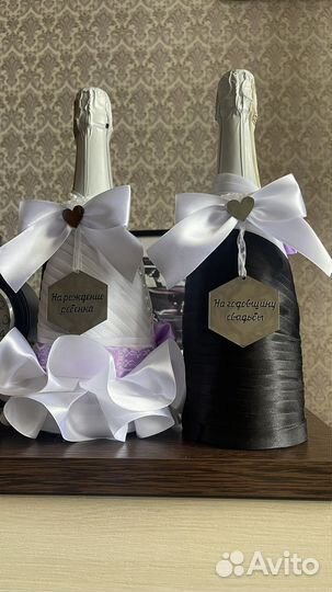 Свадебный наряд на бутылки шампанского