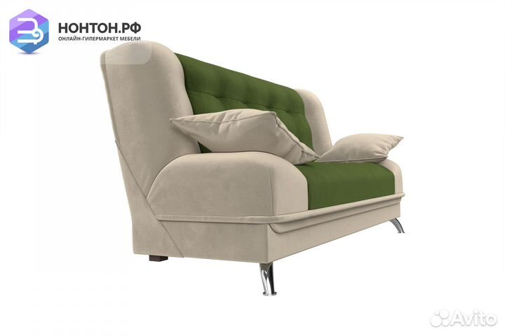 Диван книжка Анна микровельвет зеленый / бежевый