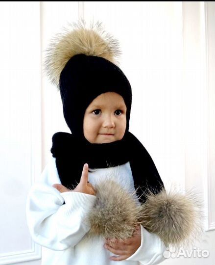 Шапка и шарф с натуральным мехом