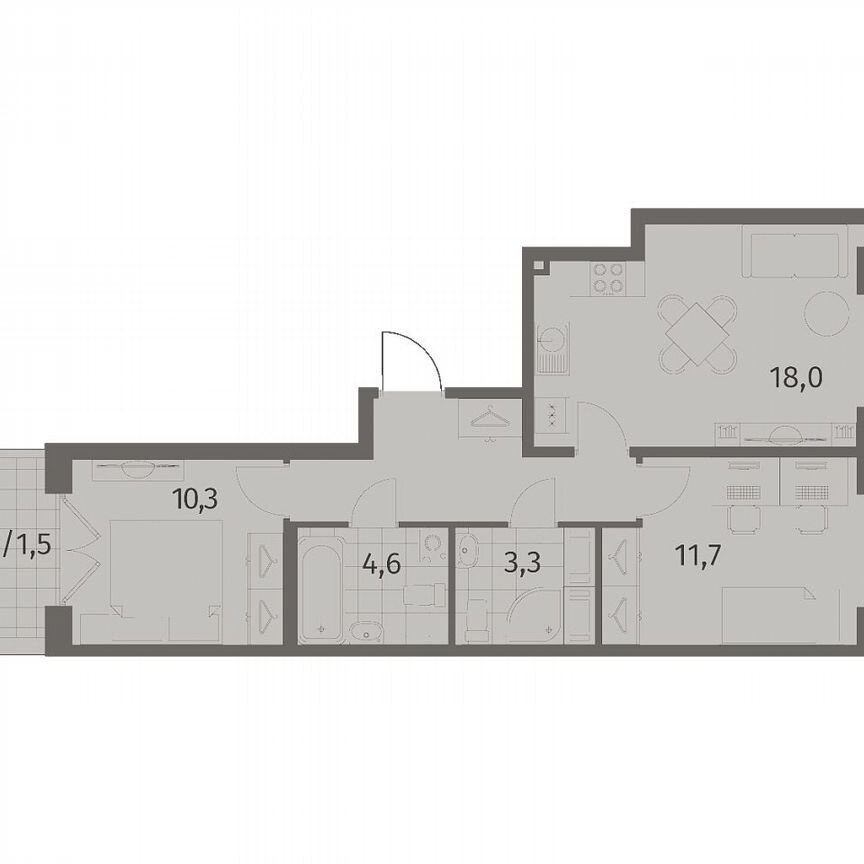 2-к. квартира, 57,3 м², 8/8 эт.